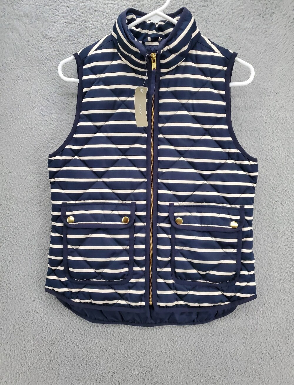 J Crew Excursion Quilted Vest Womens XS Navy Stripe Down Puffer NWT